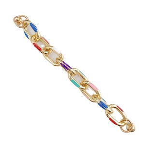 Bracciale a catena in metallo dorato con smalto colorato e accenti di maglie multicolori