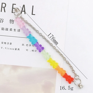 Rainbow resin gummy bear bracelet with silver metal chain, length 176mm and weight 16.5g