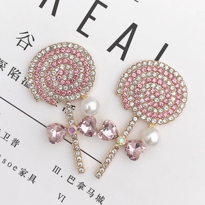 Sweet Lollipop Rhinestone Zinc Alloy Charm DIY Phone Case Accessory Fashion Brooch With Artificial Pearl Heart For Jewelry Making