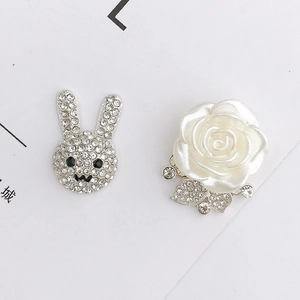 Exquisite Alloy Full Rhinestone Rabbit Head Artificial Pearl Rose Flower DIY Jewelry Accessories For Phone Case Shoes Brooch Decoration