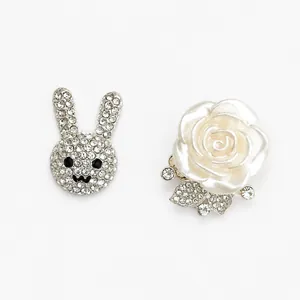 Zinc alloy rabbit charm with rhinestones and pearl flower jewelry accessories set