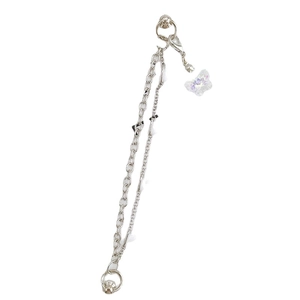 Double-layered silver chain accessory with iridescent butterfly pendant for phone cases