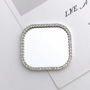 Macro shot of silver square frame with micro-pave rhinestones for DIY jewelry