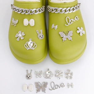 DIY rhinestone and pearl charms set for clogs featuring rabbit and butterfly designs