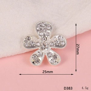 Detail showing 25mm rhinestone flower button for DIY accessories with silver metal base