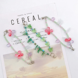 Handmade Lampwork Beaded Phone Chain Flower Butterfly Charm Double Layer Bracelet For Women Aesthetic Phone Case Accessory