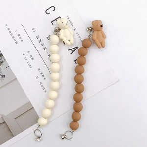 Acrylic Matte Bear Beaded Phone Charm Strap Korean Style Painted Beads Bag Keychain Accessory For Women Girls