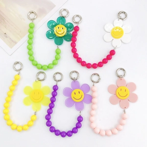 Pendentifs en perles de tournesol en acrylique coloré avec visages souriants