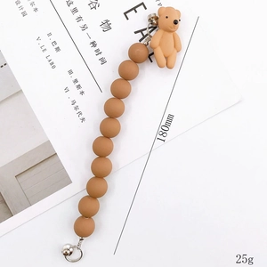 Brown beaded acrylic bear charm lanyard for phone cases and DIY jewelry, length 180mm