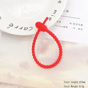 Bright red flexible silicone cable tie 215mm with adjustable multi-notch lock system