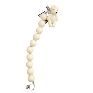 White frosted beaded chain strap with cute 3D bear charm and lobster clasp for phone