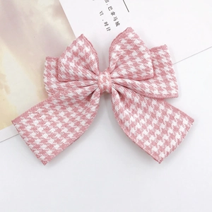 Accesorio para el pelo con lazo de tela de pata de gallo rosa y blanco para manualidades
