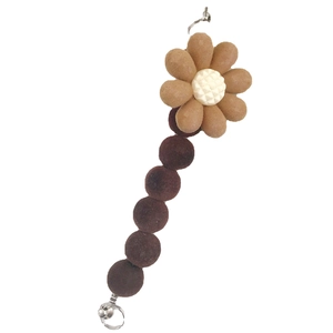 Brown flocking acrylic sunflower charm with seven plush balls and metal lobster clasps
