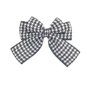 Lazo de tela con estampado de pata de gallo blanco y negro para accesorios de pelo DIY