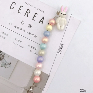Pastel acrylic beaded strap with white flocked rabbit pendant, 183mm length, 22g weight
