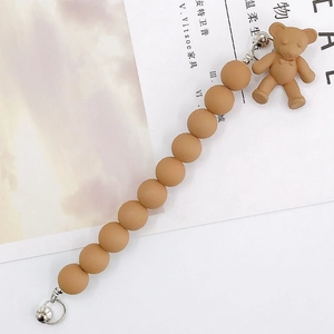 Dragonne en perles d'ours en acrylique kaki mat pour téléphone avec boucles en argent