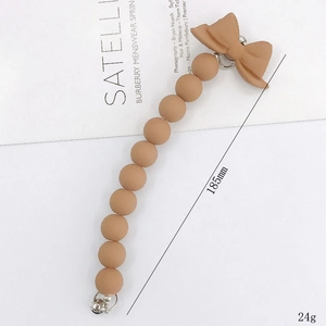 Matte acrylic bead wrist strap in khaki with bow accent, 185mm length for phone or bags