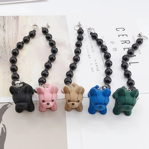 Portachiavi bulldog francese fatti a mano con perline in cinque colori e chiusure in metallo