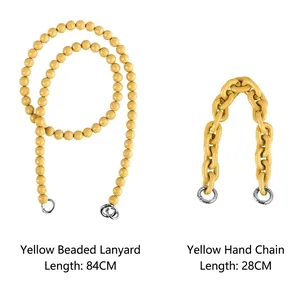 Bright yellow acrylic handbag chain strap set with beaded lanyard and thick chain link