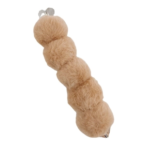 Cute light brown faux fur plush balls hair clip with silver metal base on white background