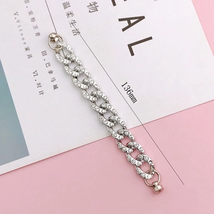 Silver Cuban link chain with white rhinestones and ball clasp for DIY shoes, 136mm