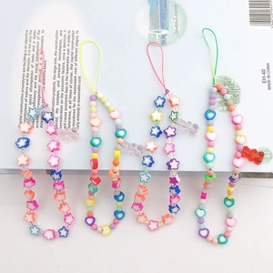 Handmade colorful star and bear beaded phone charm straps with vibrant aesthetic design
