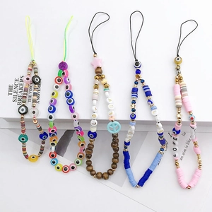 Bohemian Evil Eye phone wrist straps with colorful wooden beads and LOVE charms