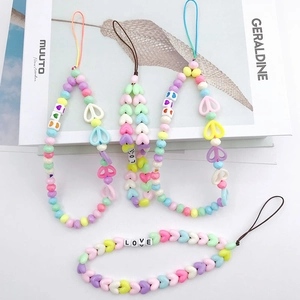 Colorful macaron beaded phone lanyard set with heart and LOVE letter charms