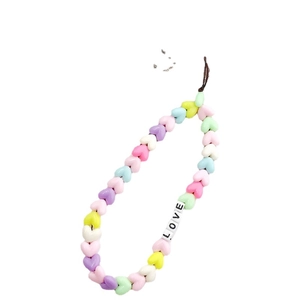 Colorful macaron heart beaded phone strap with LOVE letter charms and durable cord