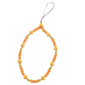 Colorful handmade beaded phone strap with orange stars, hearts and yellow smiley faces