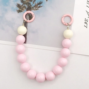 Pink and cream 16mm acrylic beaded strap with circular spring clasps for phones and bags