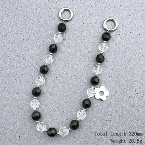 Acrylic beaded flower handle chain for DIY handbags with silver pendant 320mm