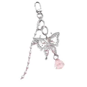 Silver butterfly charm with pearl tassel and pink crystal drop for DIY jewelry making