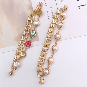 Chic double-layer gold bracelets with colorful crystals and pearls in vintage style
