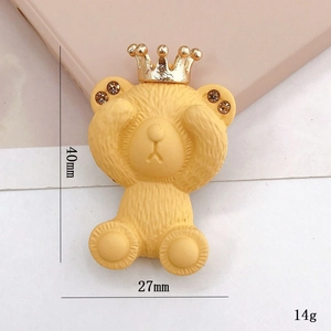 Figurine ours jaune avec couronne dorée et strass pour loisirs créatifs 40x27mm