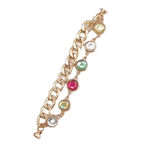 Elegant gold curb chain bracelet with colorful gemstones and magnetic clasp closure