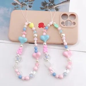 Laccetti per cellulari con perline cuore e orsetto in colori macaron per cover DIY