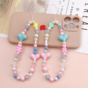 Cordino per Cellulare in Perline Macaron Ciondolo a Cuore Orso Stella in Acrilico per Custodia Donna Ragazze Decorazione