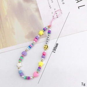 Colorful HAPPY letter beaded phone charm with rainbow disc beads and smiley face