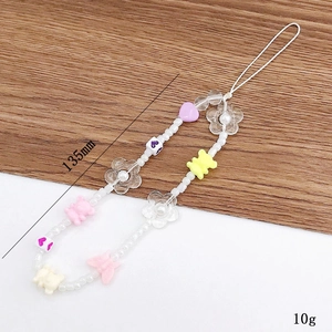 Colorful acrylic bear and flower beaded phone strap with macaron hearts and pearls