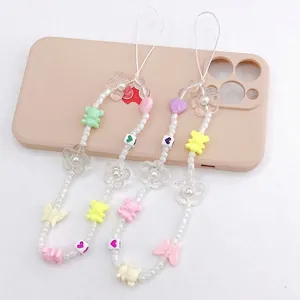 Cute Acrylic Gummy Bear Flower Heart Beaded Phone Chain Macaron Multicolor Resin Hand Strap Anti-lost Mobile Jewelry Strap