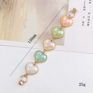 Colorful acrylic heart charm bracelet with gold chain, 150mm length and magnetic clasp