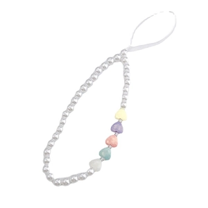 Dragonne de téléphone en perles faite à la main avec perles de cœur macaron colorées