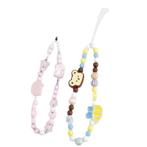 Cordons de téléphone faits main avec perles cœur rose, tête de chat et motifs d'ours