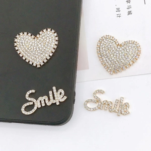 DIY Rhinestone Heart Smile Letter Alloy Accessories For Phone Case Shoes Bags Inlaid Metal Decoration For Women Jewelry