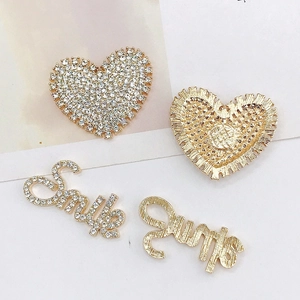 DIY heart and Smile charms with white rhinestones on golden metal base for accessories