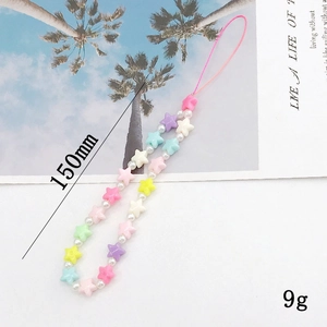 Colorful star beaded phone strap with Y2K pastel resin stars and pearls 150mm length