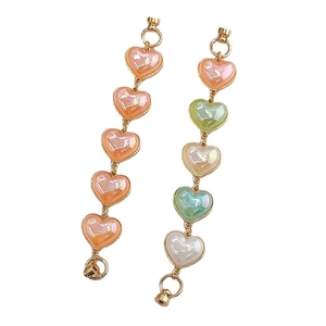 Iridescent heart beads phone chain with gold metal links and circular ring clips