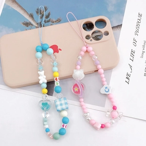 Handmade Beaded Phone Strap For Women Cute Acrylic Heart Bear Star Charm Anti-Lost Phone Chain Wrist Lanyard Accessory