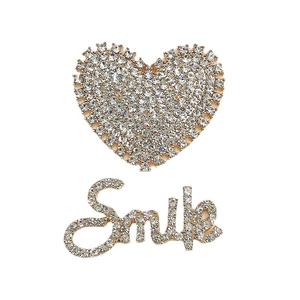 Sparkling gold heart and Smile charm set with white rhinestones for DIY crafts